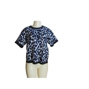 Kate Spade New York Crewneck Short Sleeve Black & White Leopard Print Sweater -